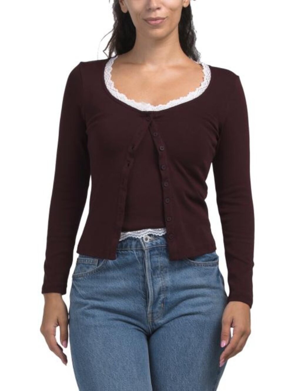 HUNTER & BROWN 2pc Knit Camisole And Cardigan Set With Scalloped Trim